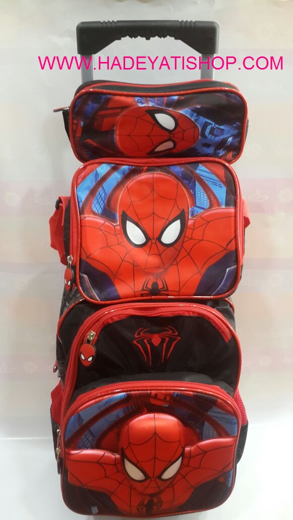 SPIDERMAN trolley 3D school bag with lunch&pencil bag,3 pcs in 1 set