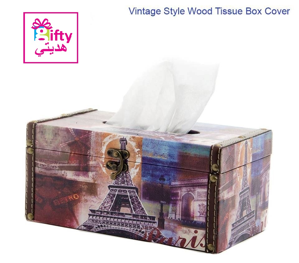 Vintage Style Design Wood Facial Tissue Box Cover / Tabletop Napkin Holder