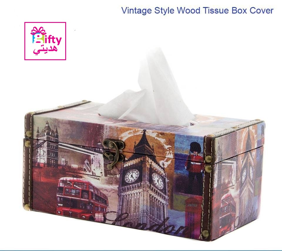 Vintage Style Design Wood Facial Tissue Box Cover / Tabletop Napkin Holder