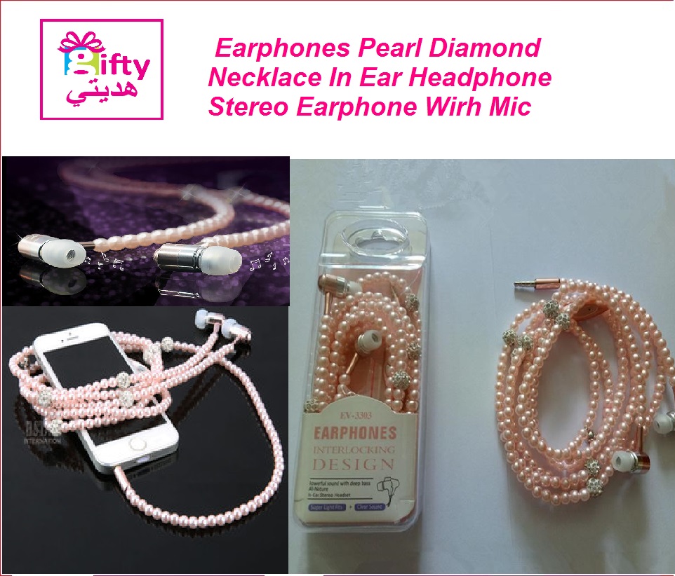 Earphones Pearl Diamond Necklace In Ear Headphone Wired Headset  Earphone Wirh Mic